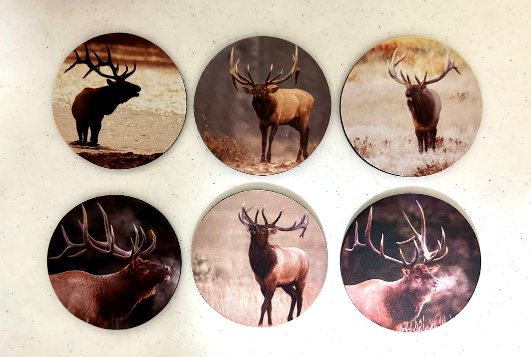 Elk Series Circle Neoprene Coaster Set of 6