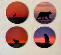 Wildlife Sunsets Circle Hardboard Cork Bottom Coaster Set of 4